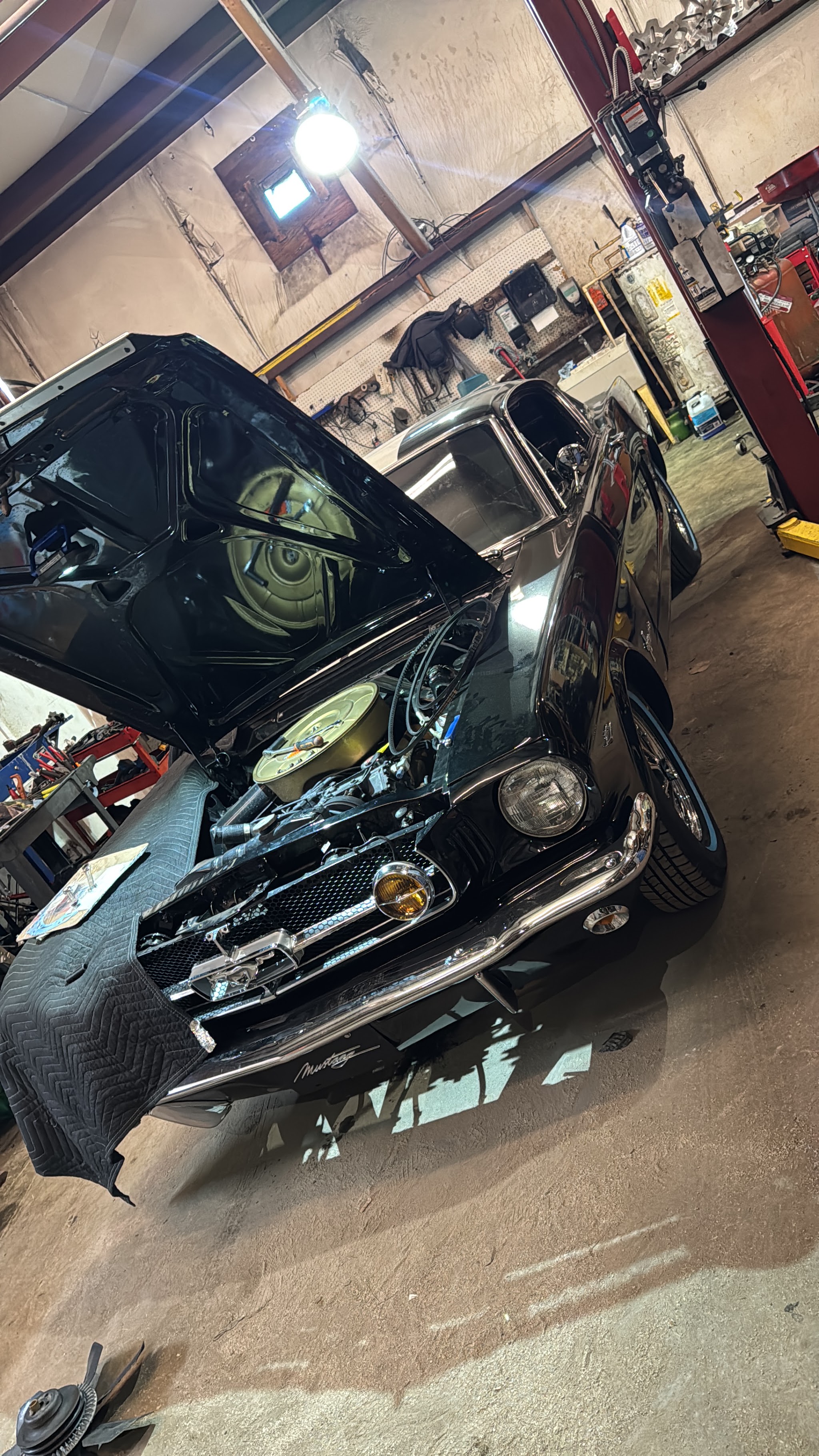 A classic Mustang on our lift